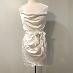 White satin side tie dress